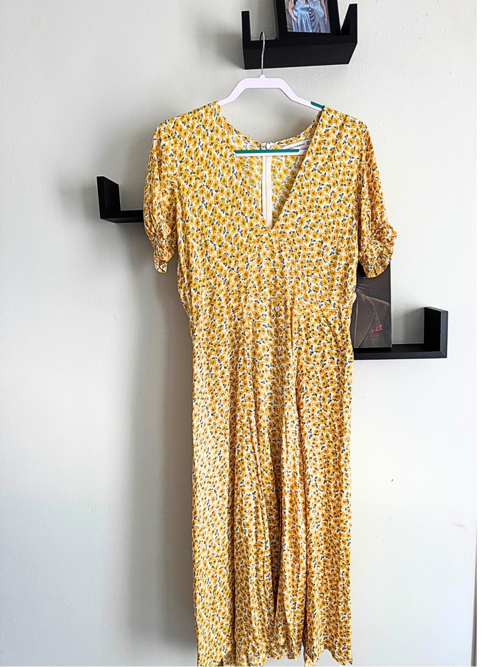 Faithfull the Brand “Marie Louise” Midi Dress — Yellow Daisy Floral, XL